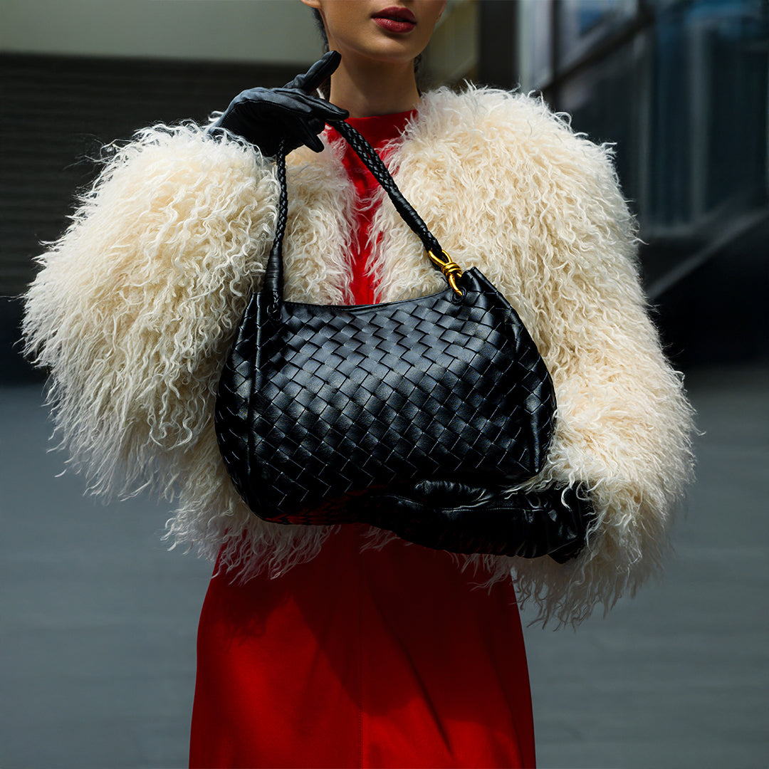 Serena Black Woven Tote Bag