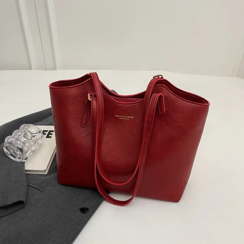 Clara Red Leather Tote Bag with Charm
