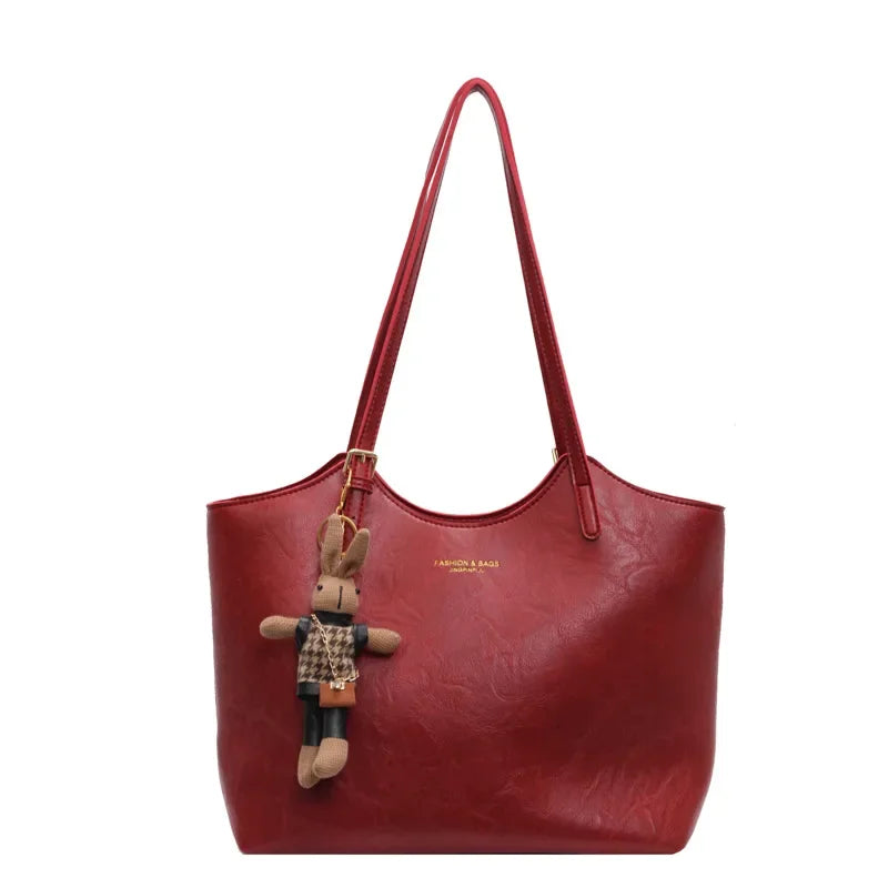Clara Red Leather Tote Bag with Charm