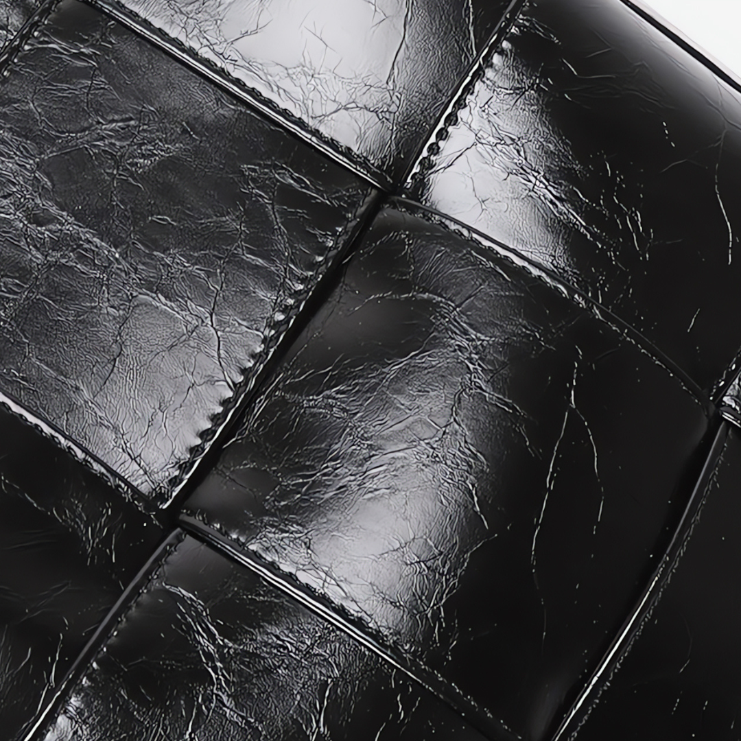 Natalie Woven Shoulder Bag – Black Patent