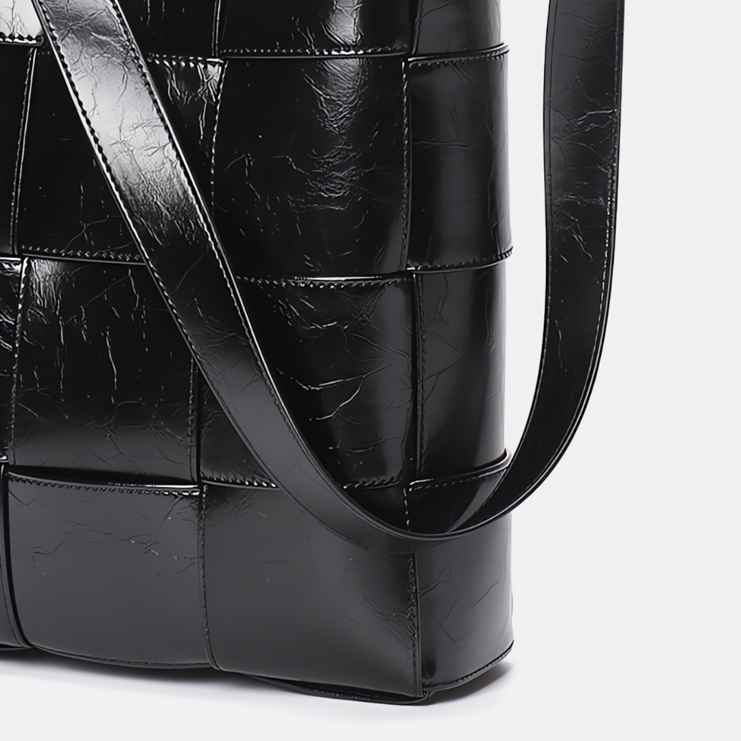 Natalie Woven Shoulder Bag – Black Patent