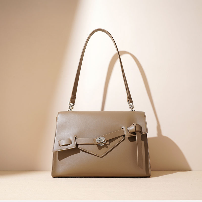 Sophia – Structured Taupe Shoulder Bag with Modern Buckle Detail