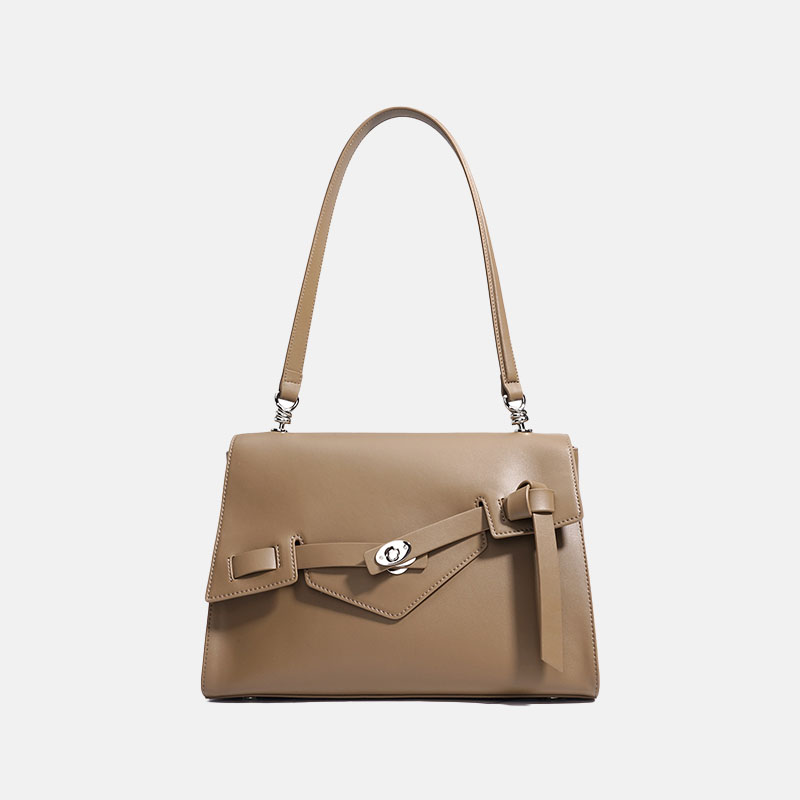 Sophia – Structured Taupe Shoulder Bag with Modern Buckle Detail