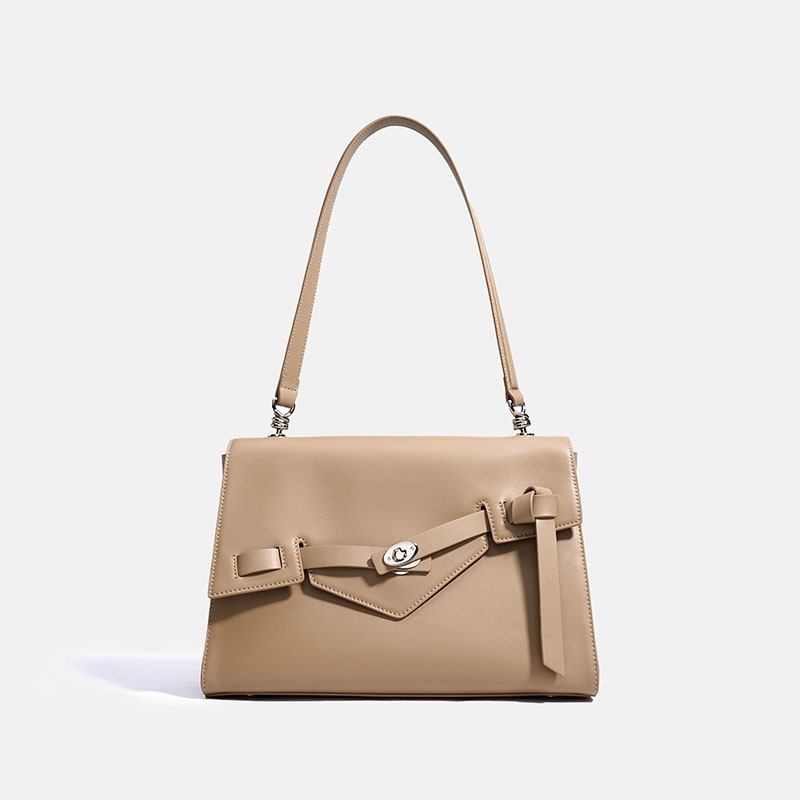 Sophia – Structured Taupe Shoulder Bag with Modern Buckle Detail