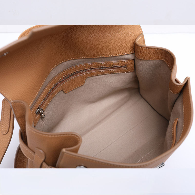 Camel Leather Handbag – Minimalist Elegance with Modern Details