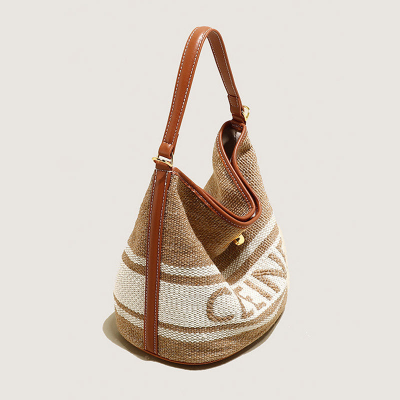 Vintage Woven Wool & Leather Bucket Bag
