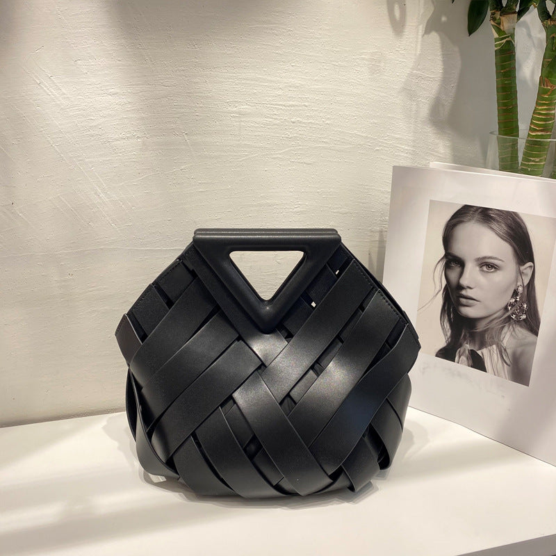 Vintage Woven Leather Triangle Handle Bag