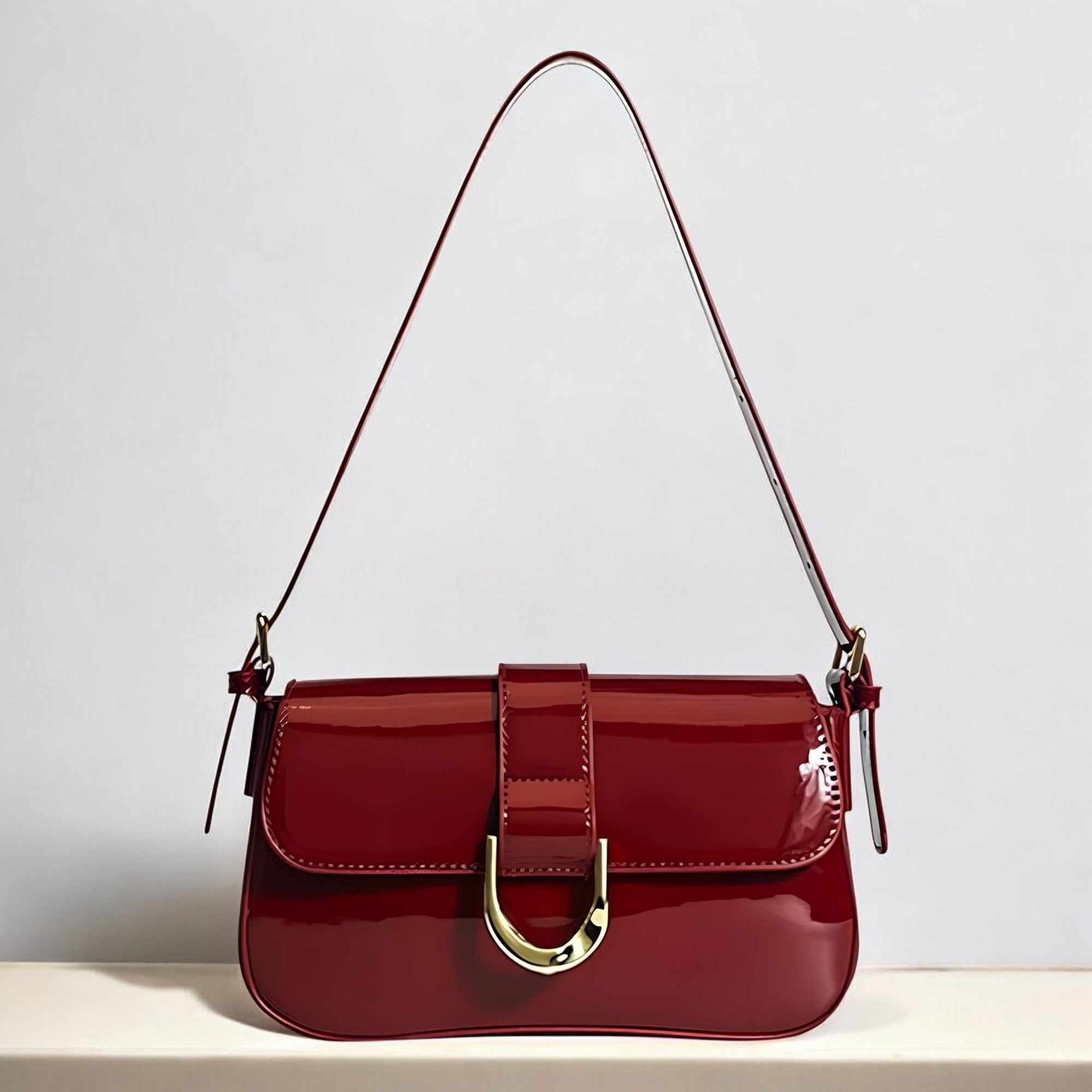 Valentina Patent Shoulder Bag – Crimson Red