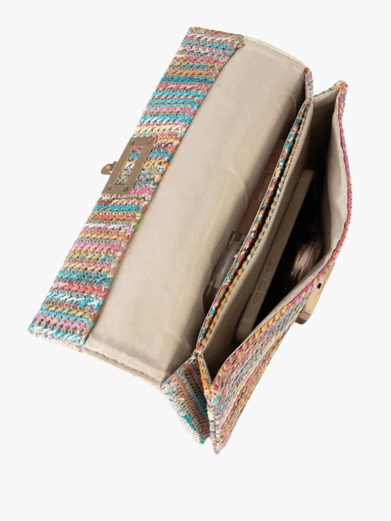 Elegant Woven Shoulder Bag – Beige with Gold Chain Strap