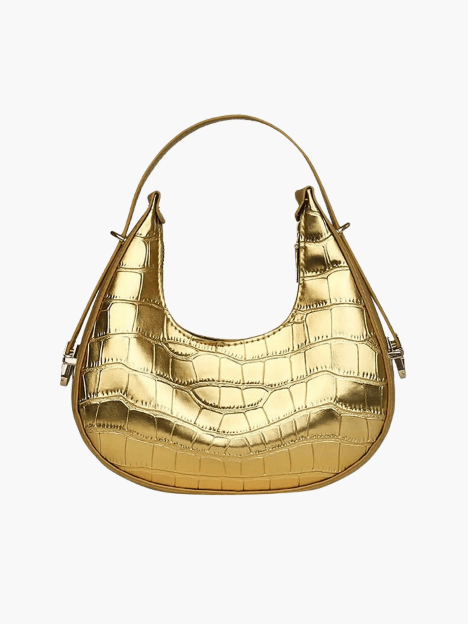 Aurè Metallic Croc-Embossed Shoulder Bag – Gold Luxe