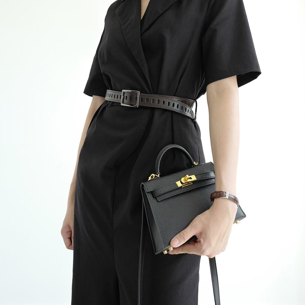 Aurora – Black Mini Top-Handle Leather Bag with Gold Hardware