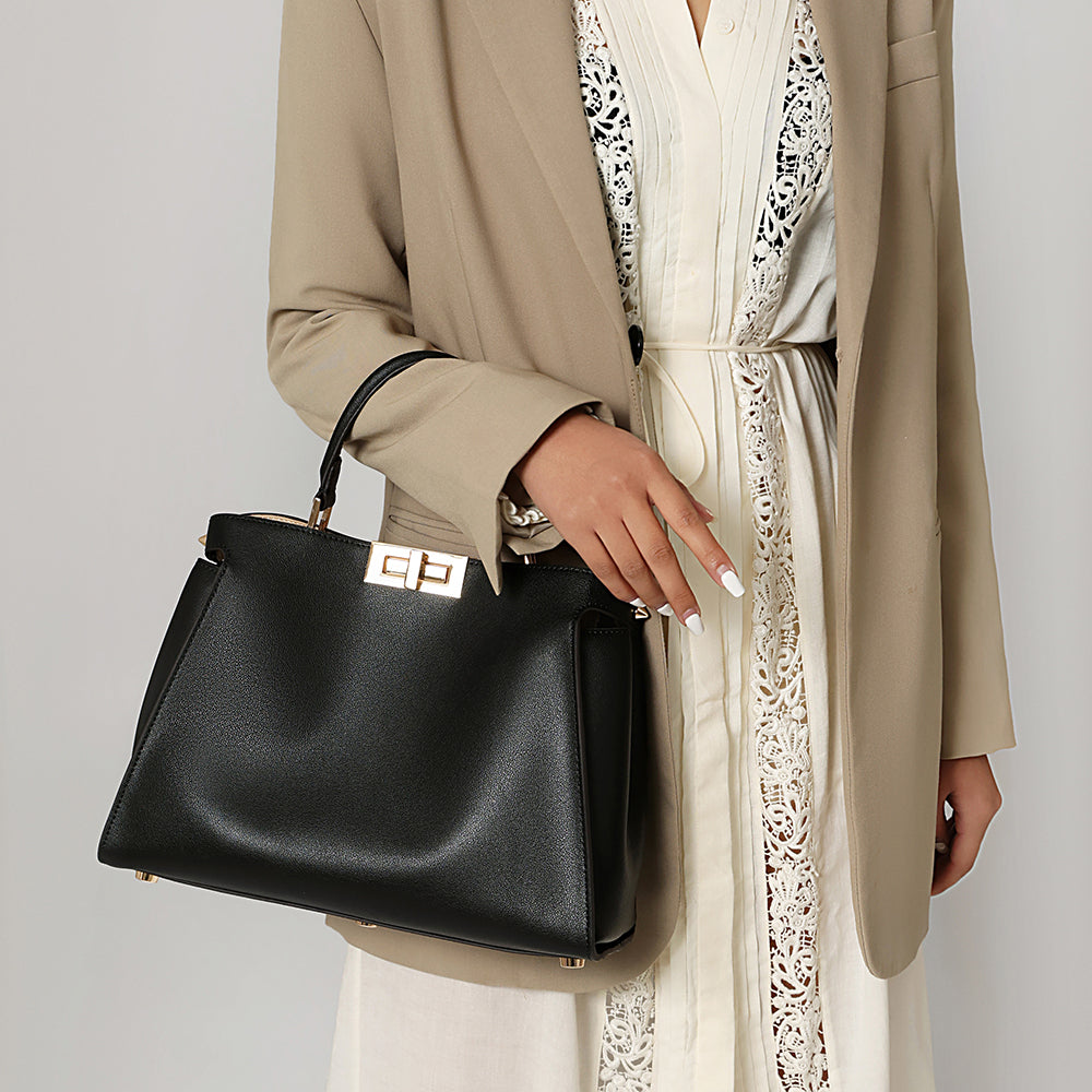 Sophia Classic Black Leather Satchel