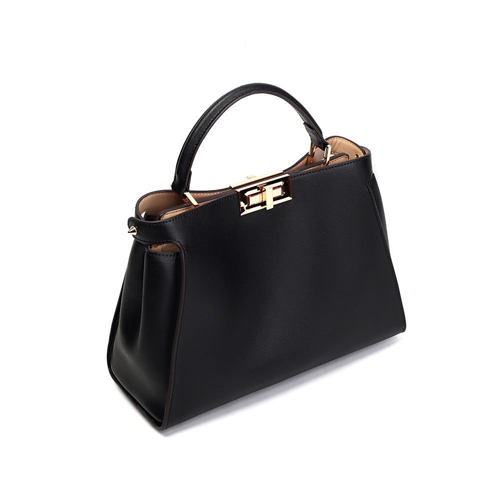 Sophia Classic Black Leather Satchel