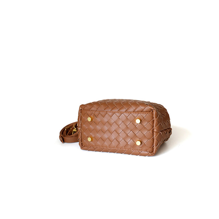 Brown Woven Leather Boston Handbag