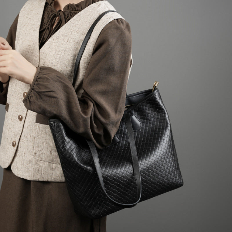 Isabella Black Woven Leather Tote