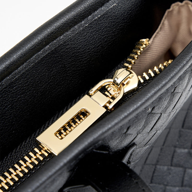 Isabella Black Woven Leather Tote
