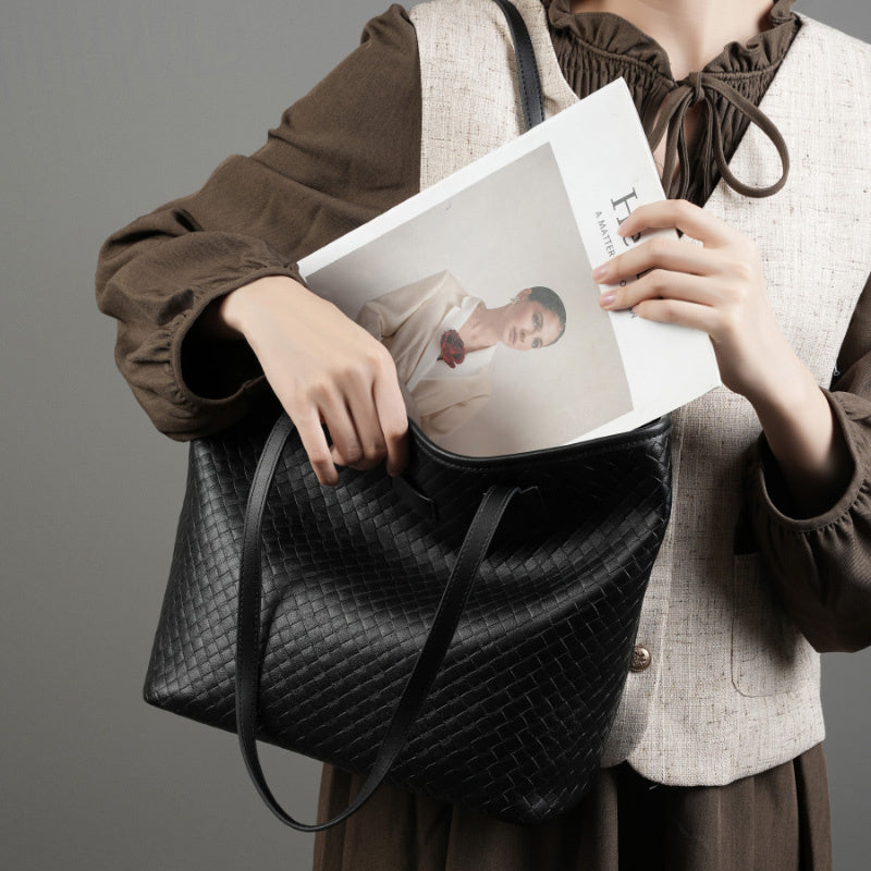 Isabella Black Woven Leather Tote