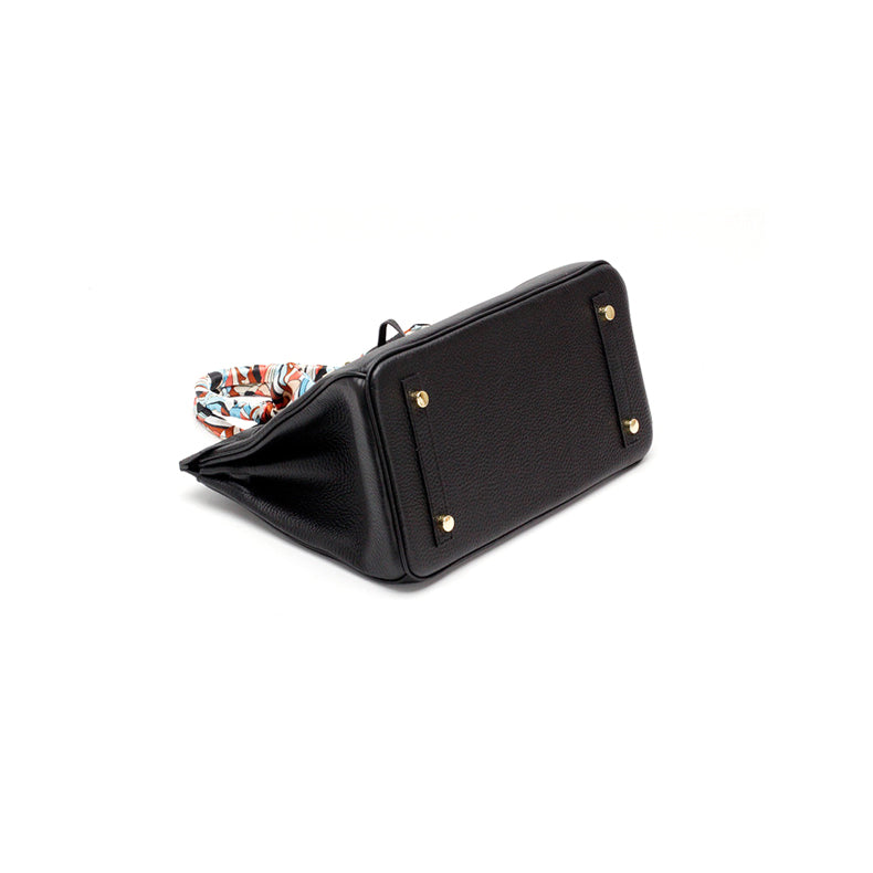 Sofia Black Leather Tote with Scarf Detail