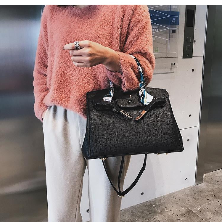 Adele Grey Satchel with Scarf Accent