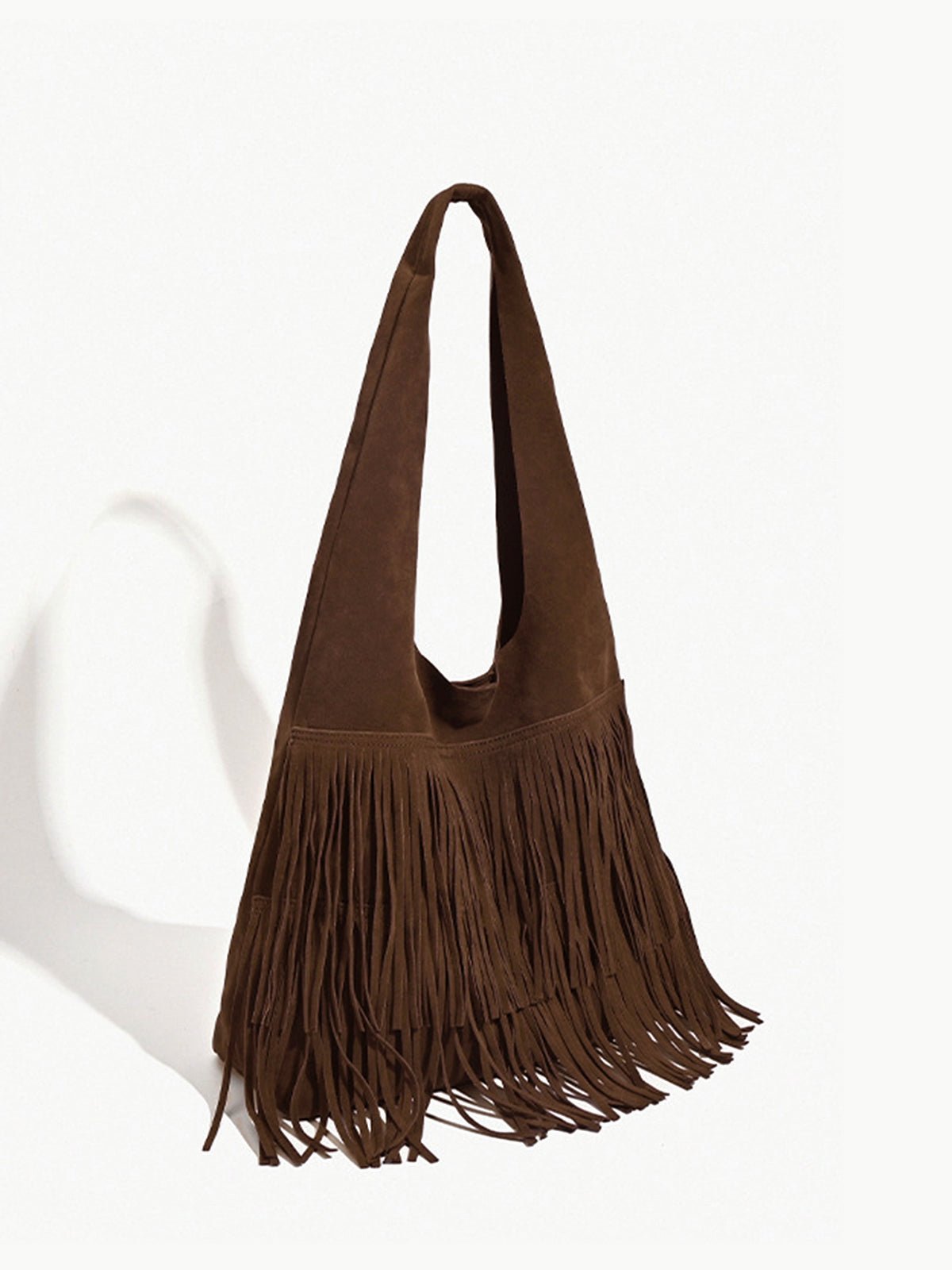 Savanna Fringe Suede Tote – Chocolate Brown