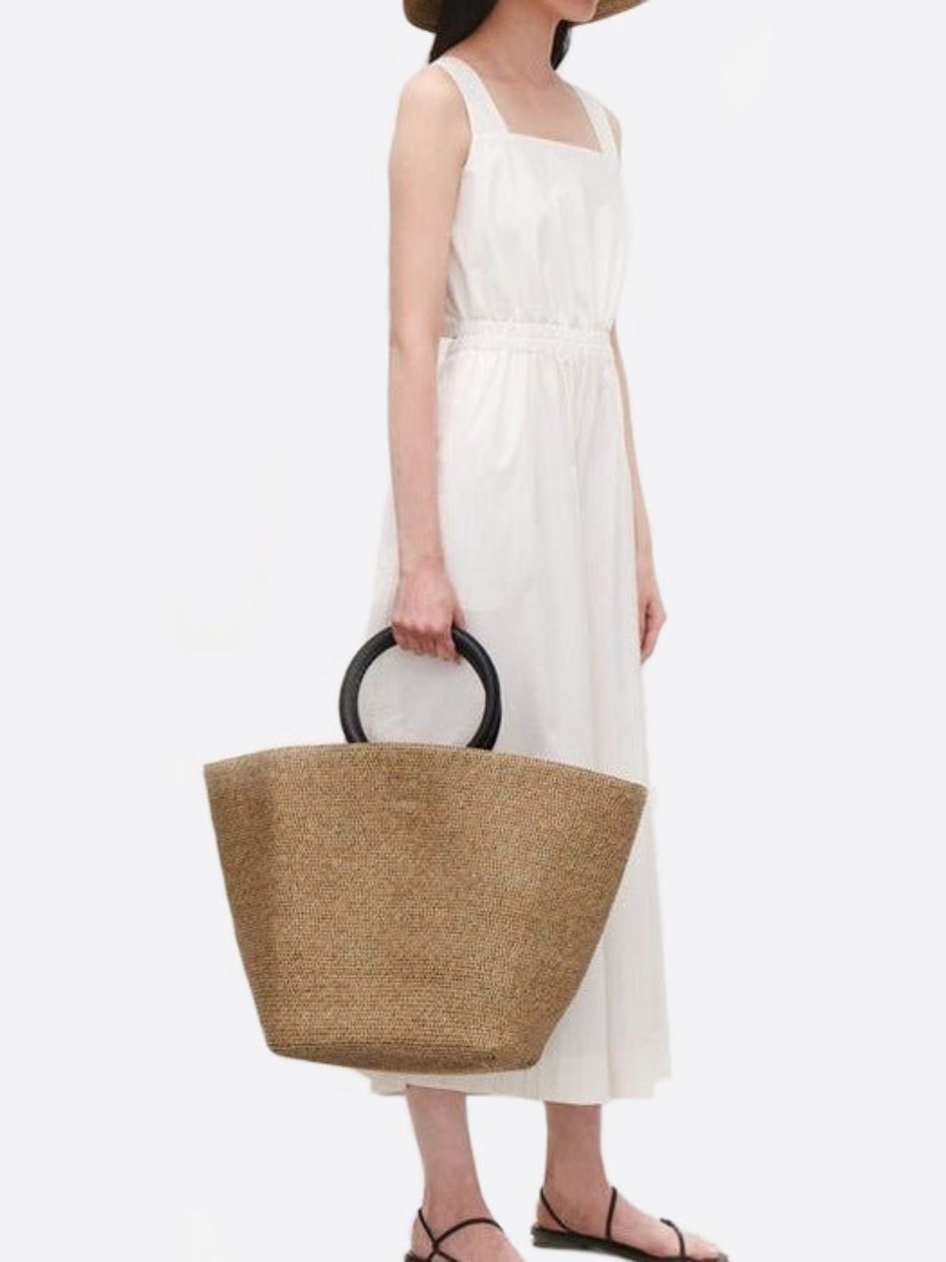 Straw Tote Bag with Wooden Handles