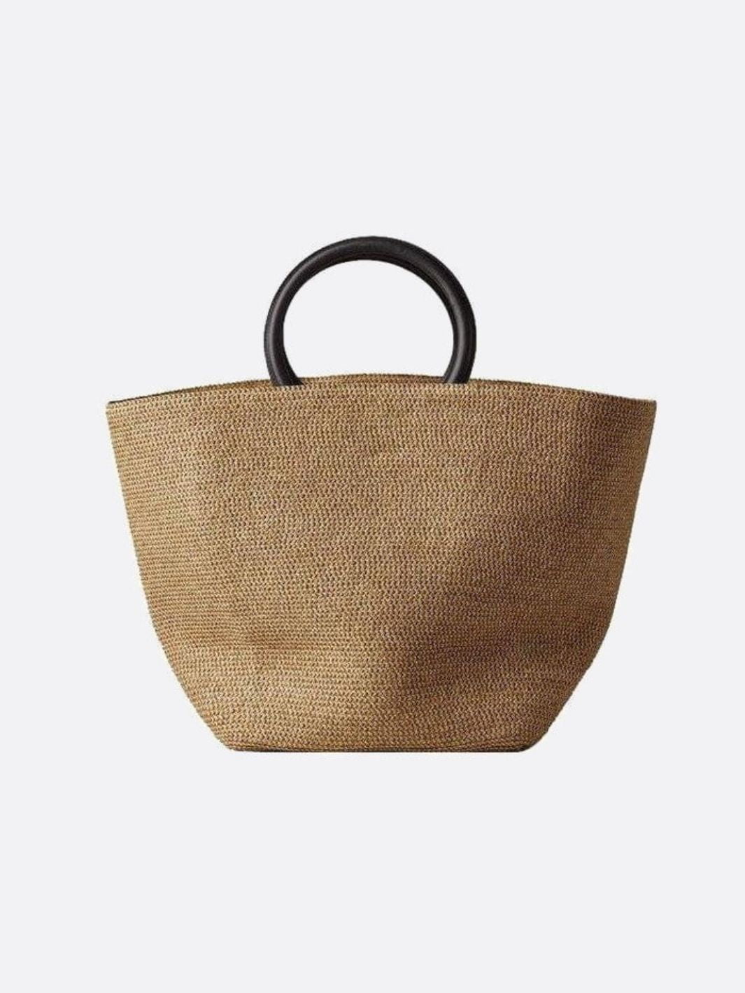 Straw Tote Bag with Wooden Handles