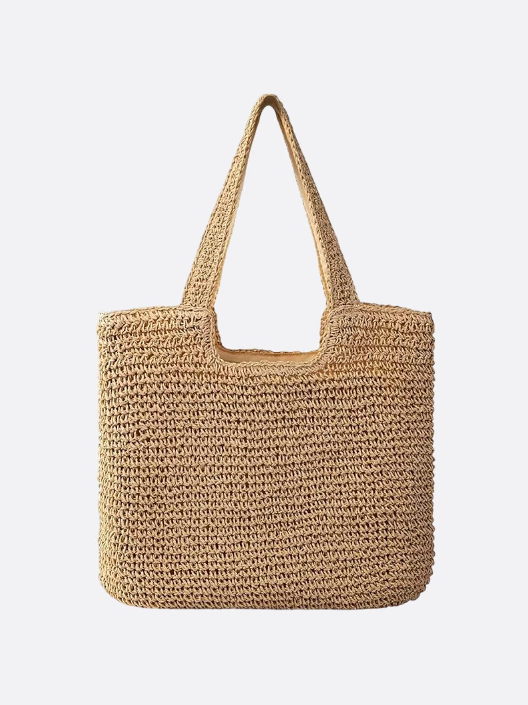 Camel Woven Straw Tote Bag