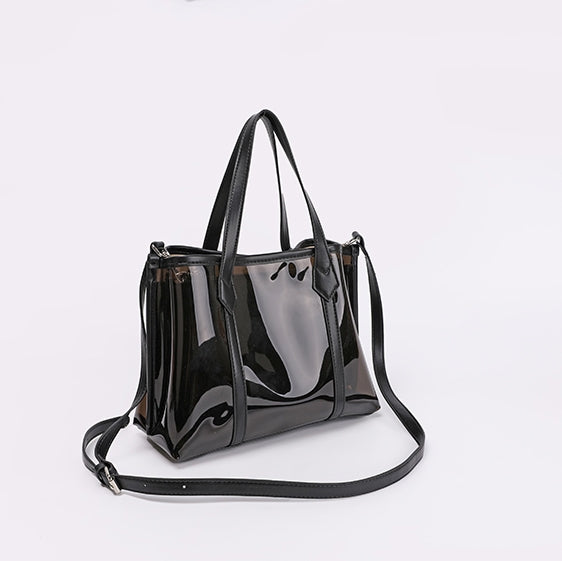 Bella | Black Patent Transparent Tote Bag – Modern & Trendy