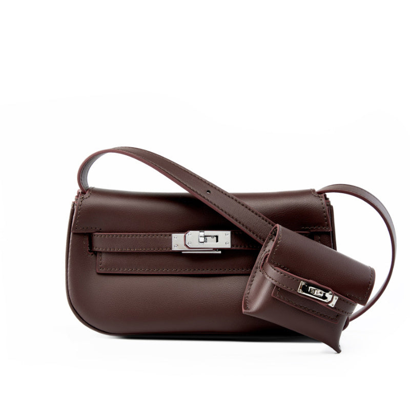 Lyora Solé Signature – Coffee Leather Shoulder Bag with Mini Pouch