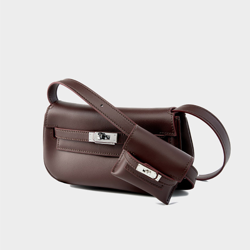 Lyora Solé Signature – Coffee Leather Shoulder Bag with Mini Pouch