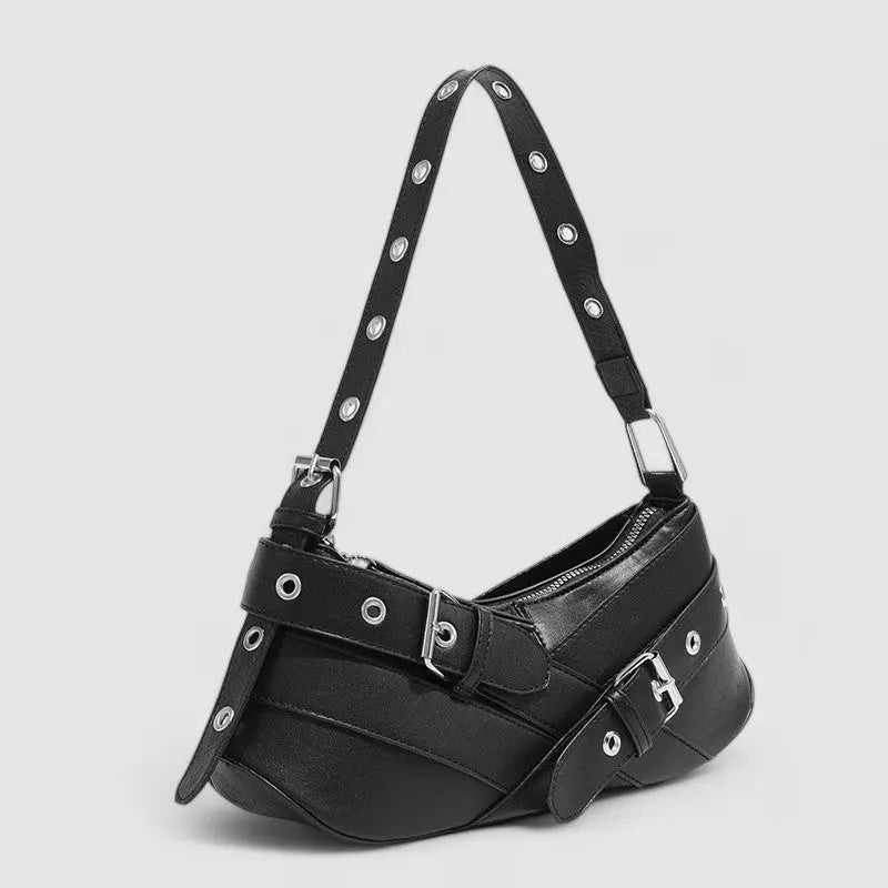 Frances Edgy Buckle Shoulder Bag – Bold Black Statement