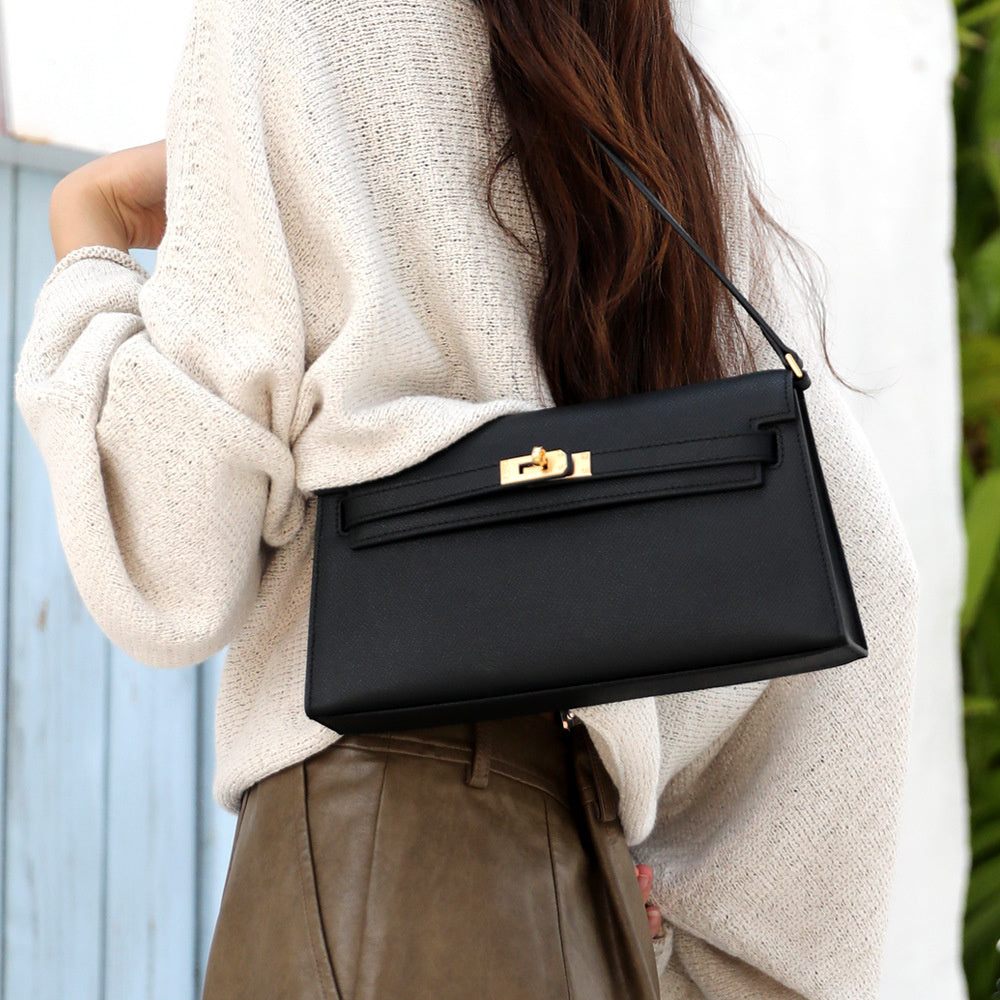 Celeste – Classic Black Leather Crossbody Satchel