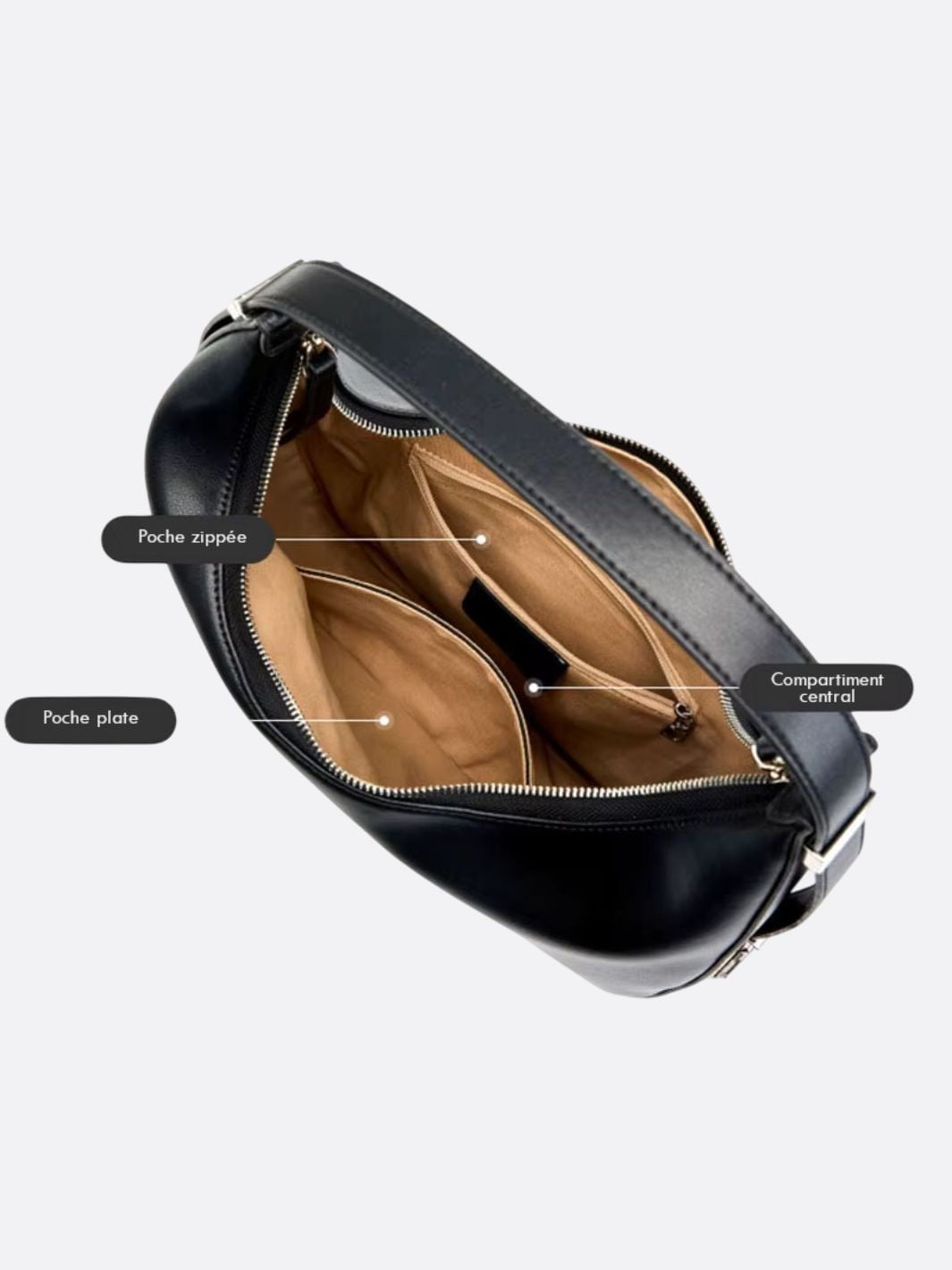 Luna – Black Half-Moon Leather Shoulder Bag