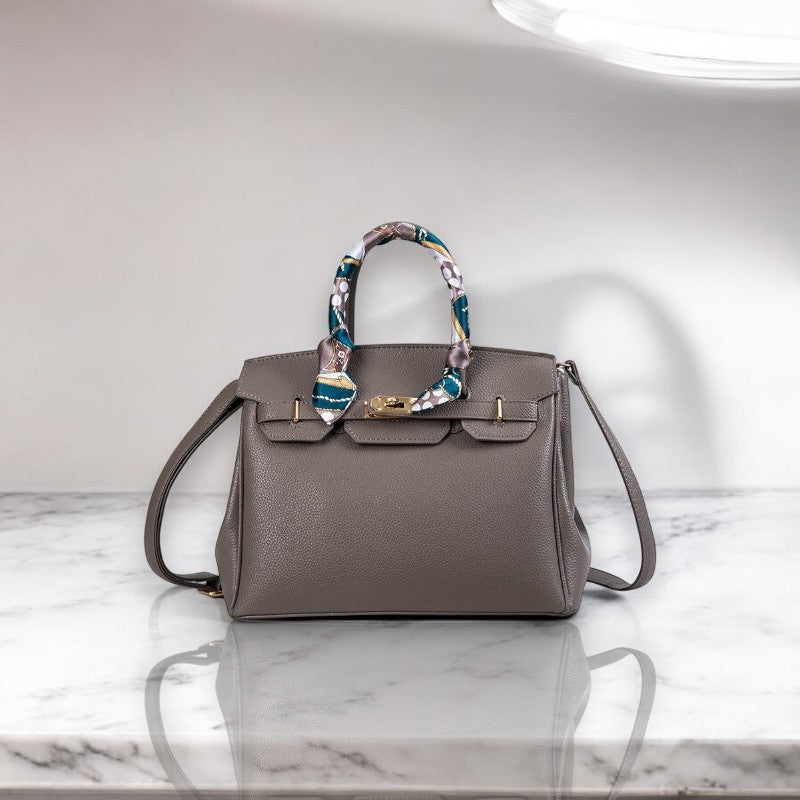 Adele Grey Satchel with Scarf Accent