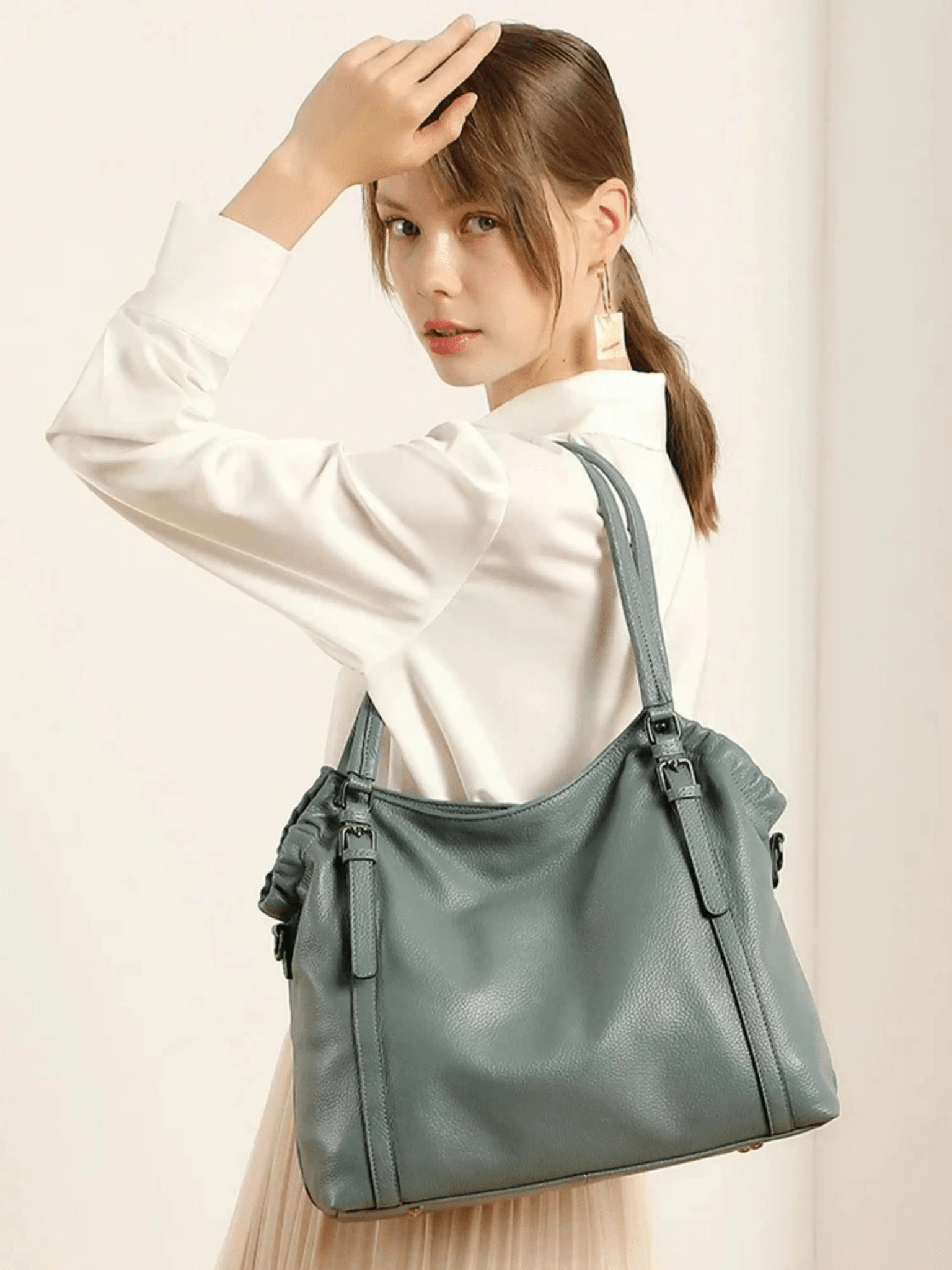 Celeste Shoulder Tote – Dusty Teal