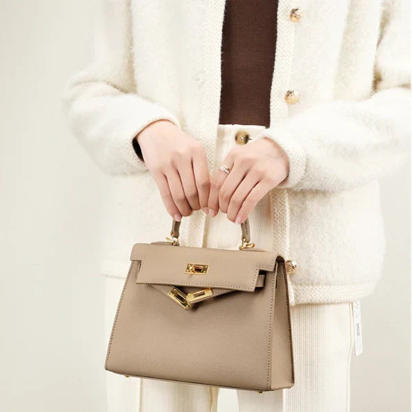 Emilia Taupe Leather Top Handle Satchel
