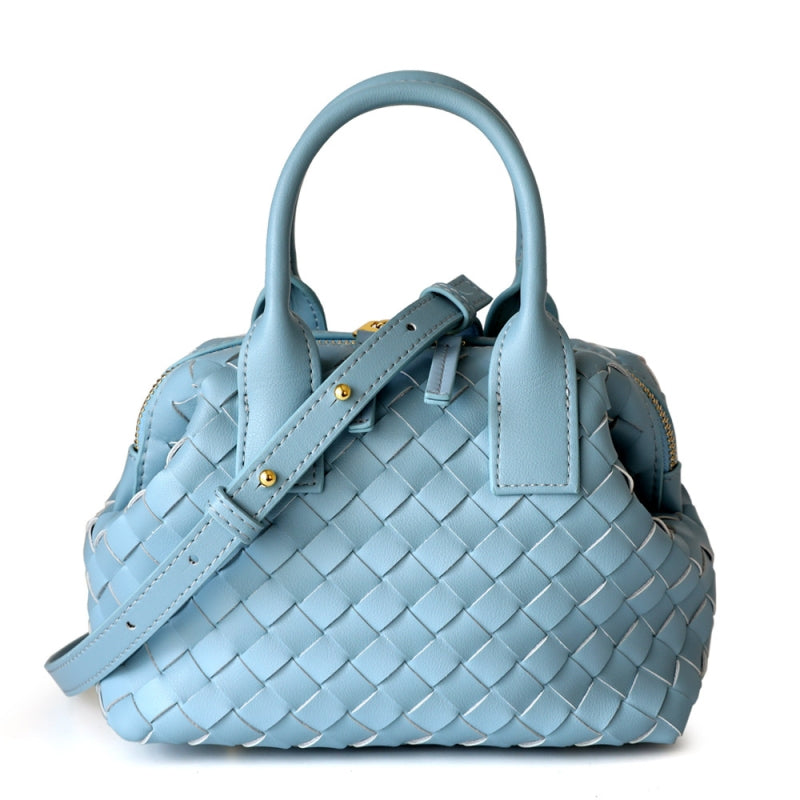 Brown Woven Leather Boston Handbag