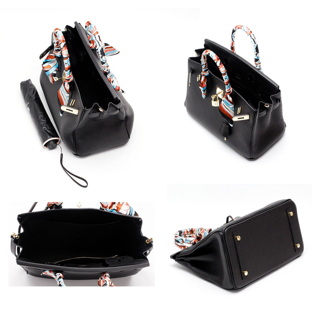 Sofia Black Leather Tote with Scarf Detail