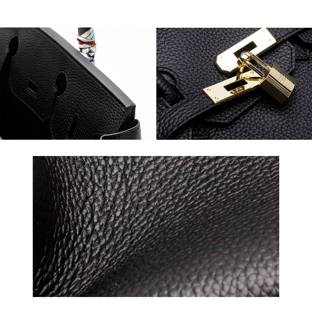 Sofia Black Leather Tote with Scarf Detail