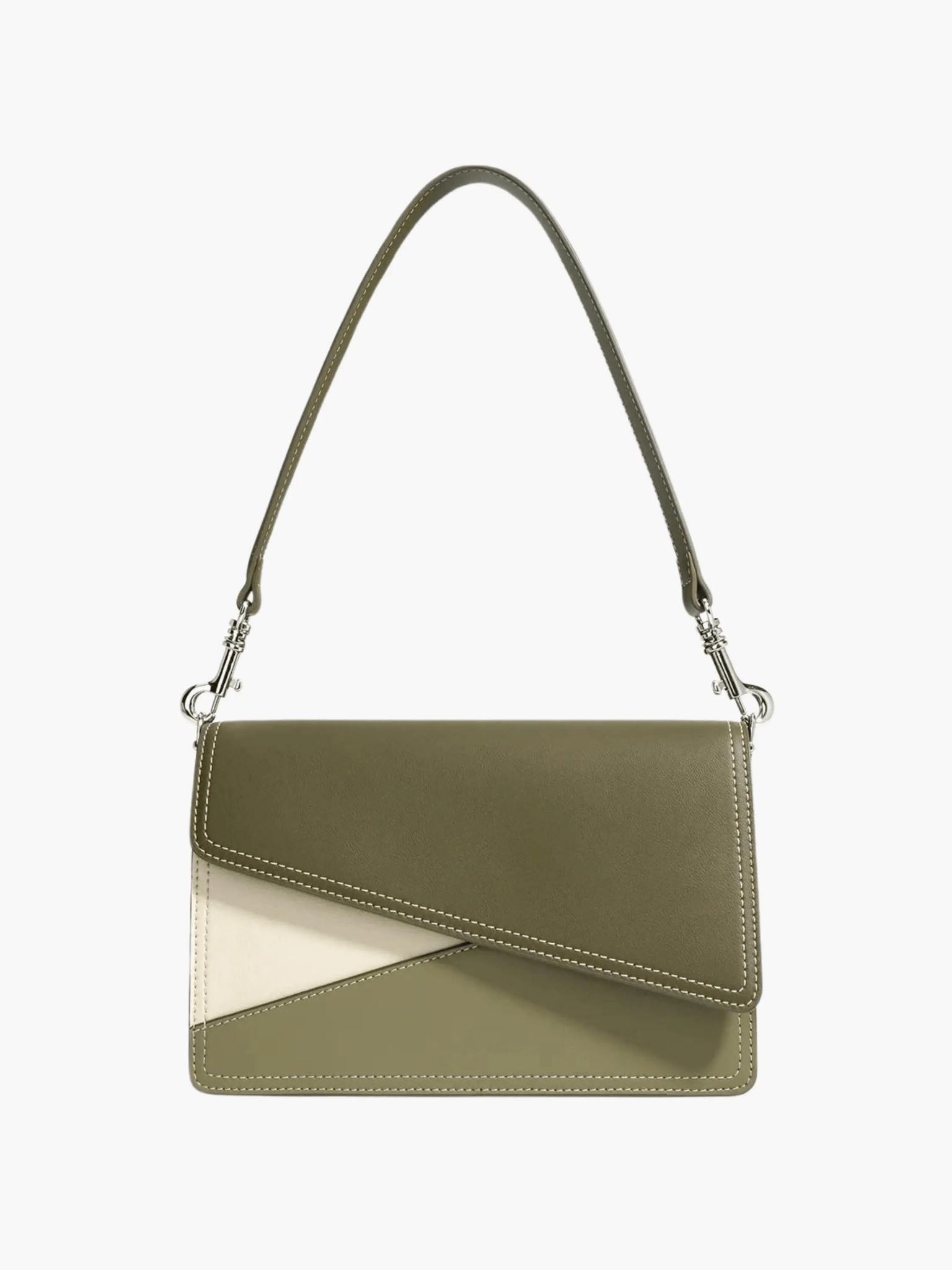 Elara | Olive & Beige Asymmetrical Shoulder Bag – Contemporary Chic