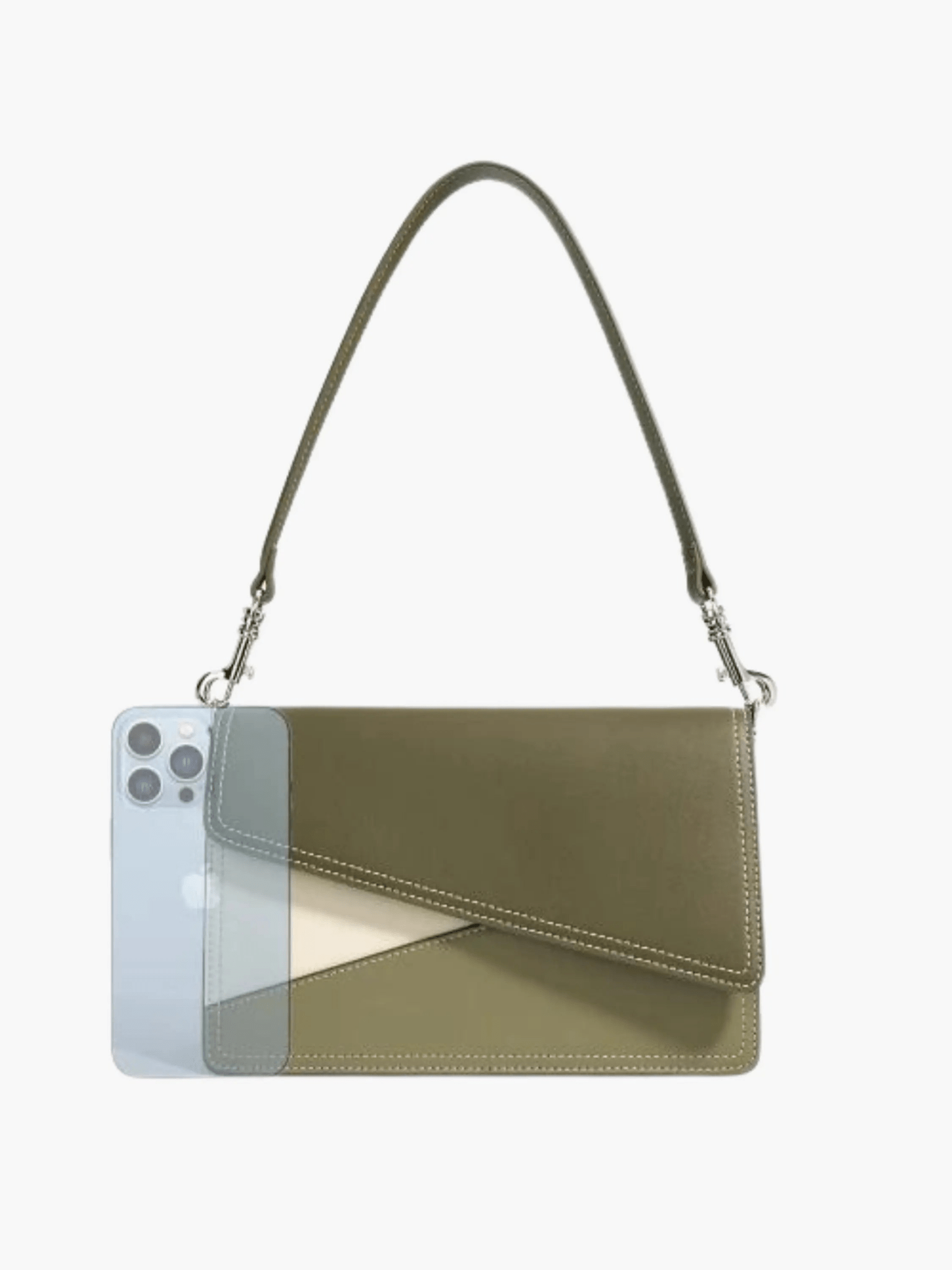 Elara | Olive & Beige Asymmetrical Shoulder Bag – Contemporary Chic