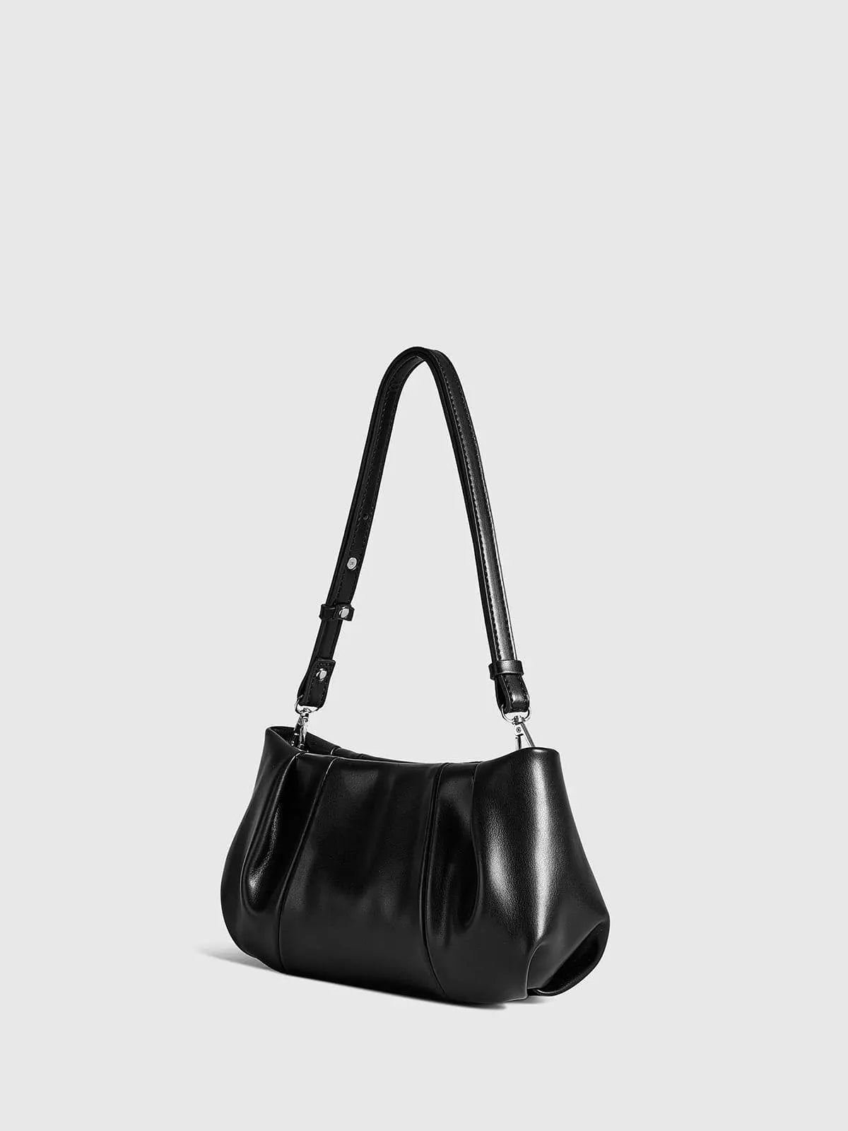 Mia Classic Pleated Shoulder Bag – Black Elegance