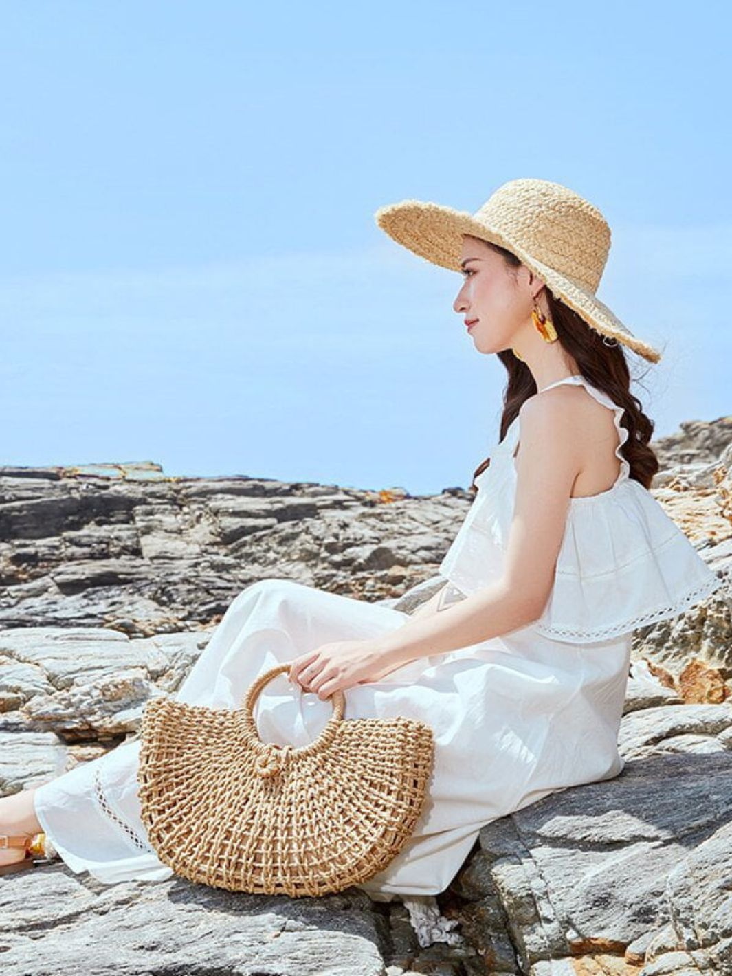 Sunrise Woven Half-Moon Tote