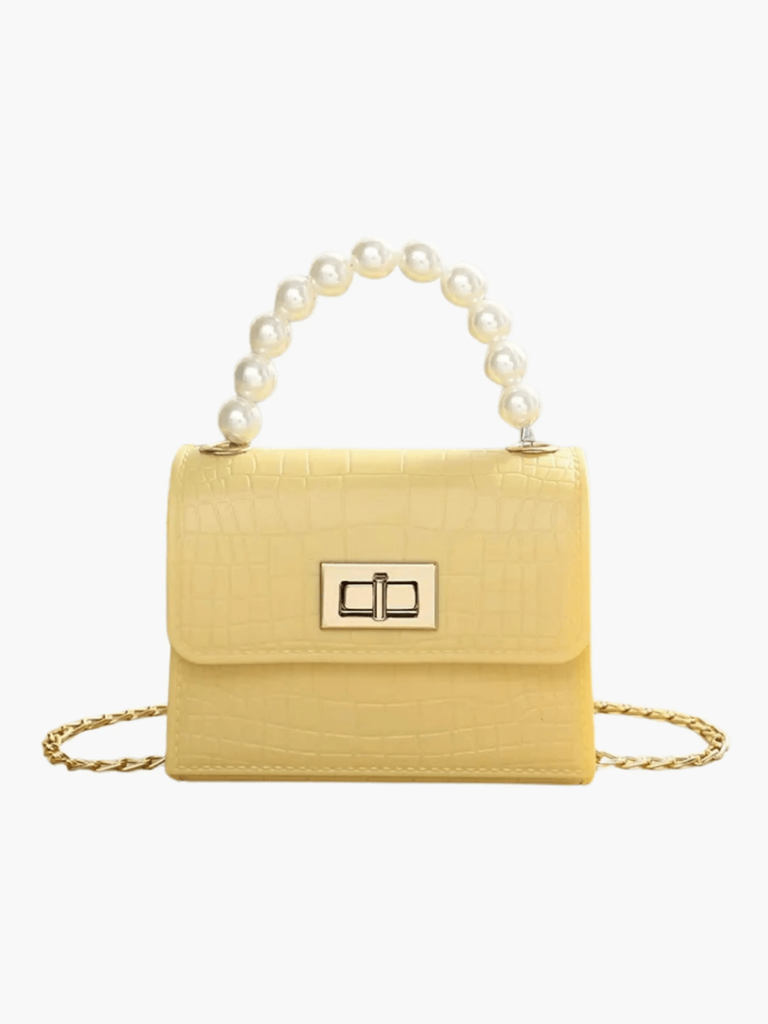 Pearl Mini Croc-Embossed Handbag with Elegant Pearl Handle