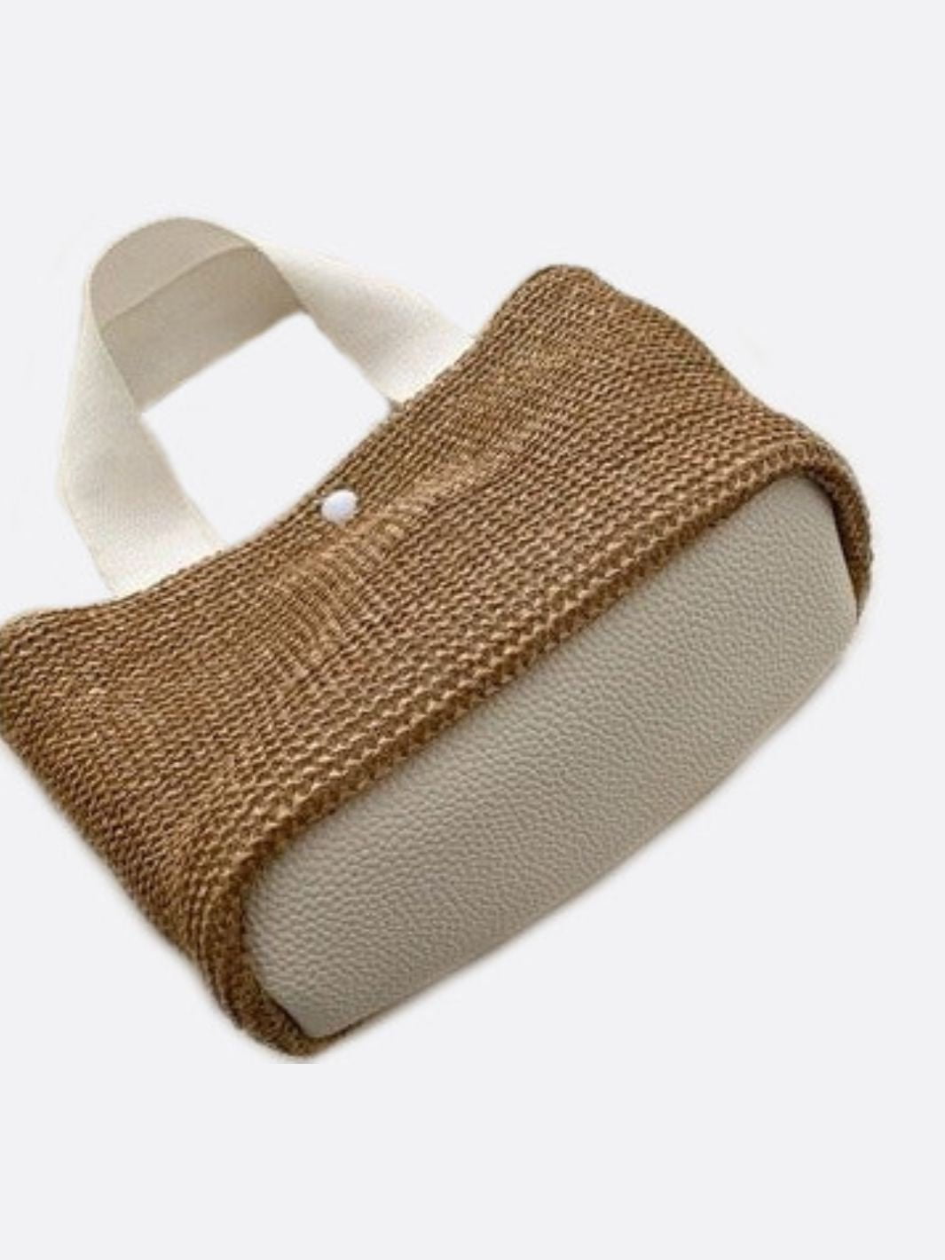 Mini Natural Straw Handbag with Black Handles