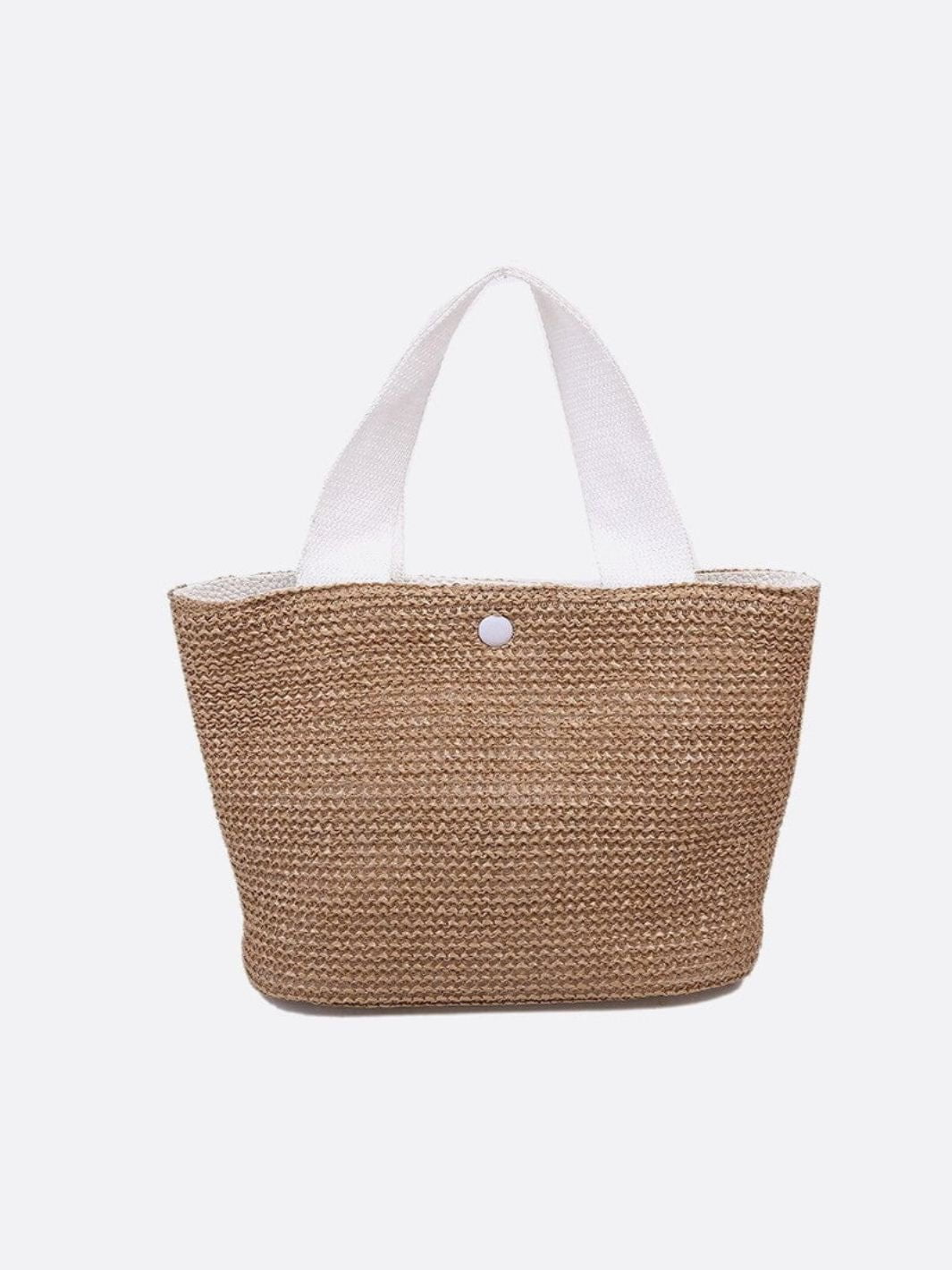 Mini Natural Straw Handbag with Black Handles
