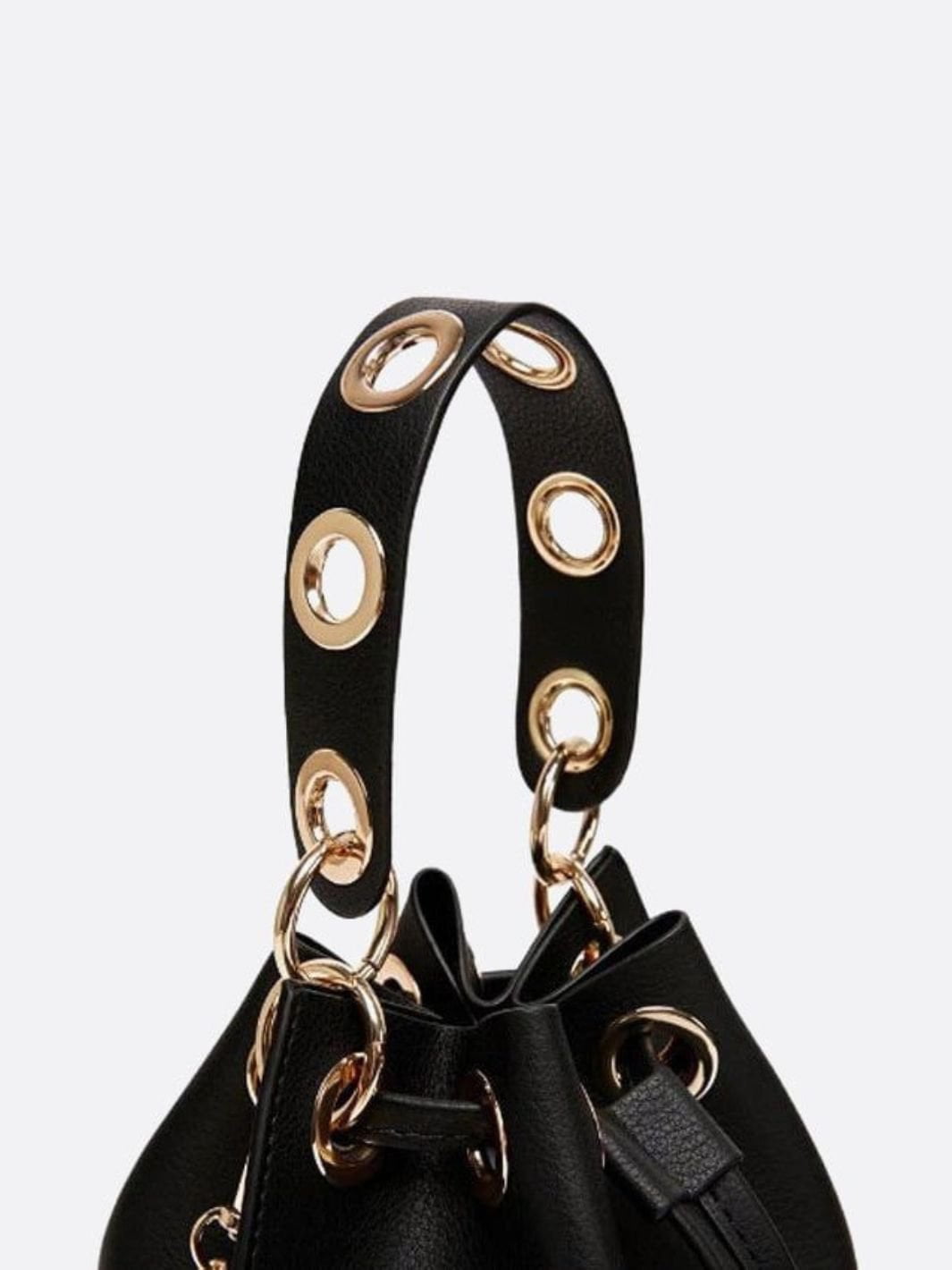 Petite Noir Leather Bucket Bag
