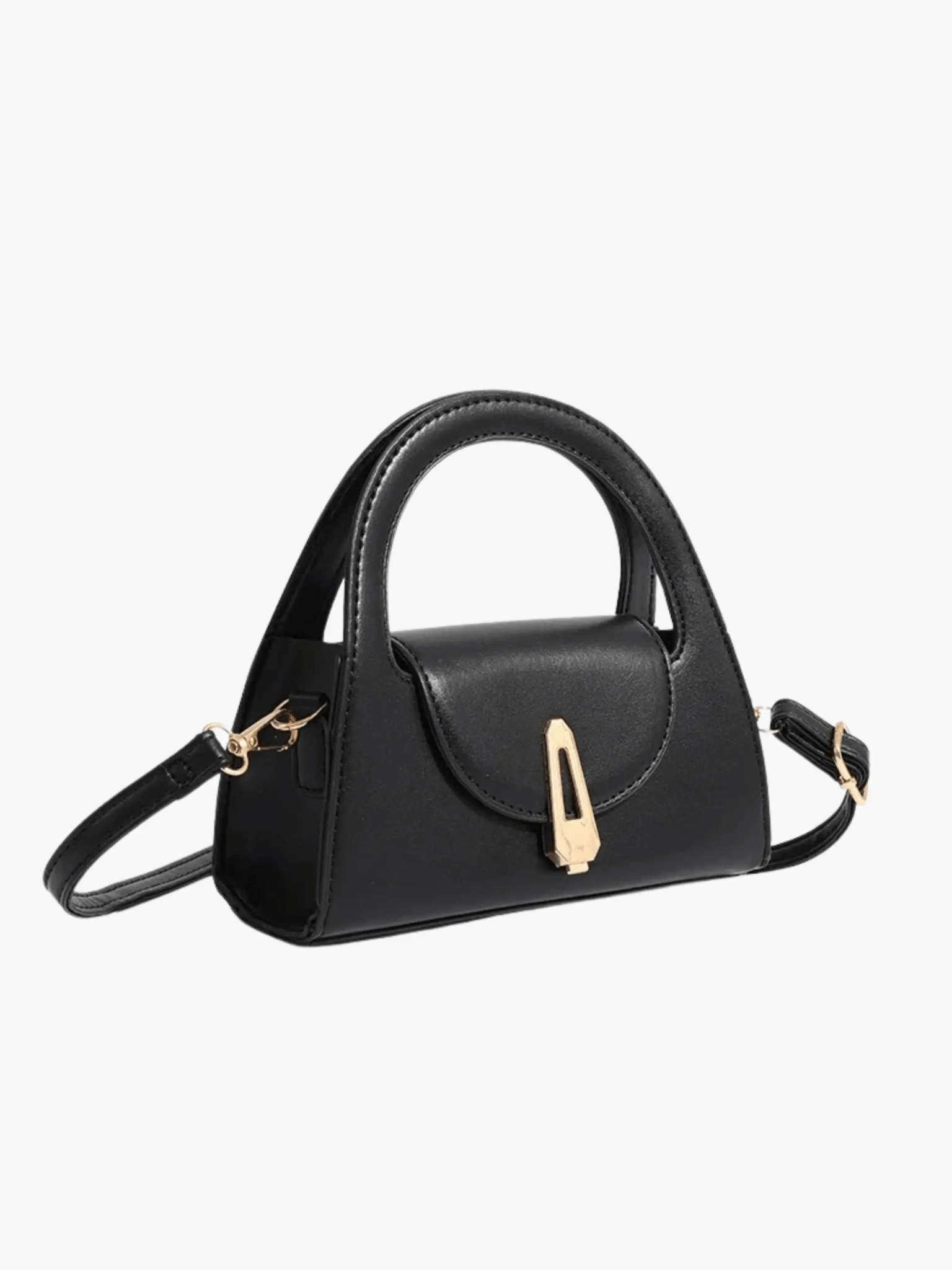 Black Structured Mini Handbag with Gold Accent