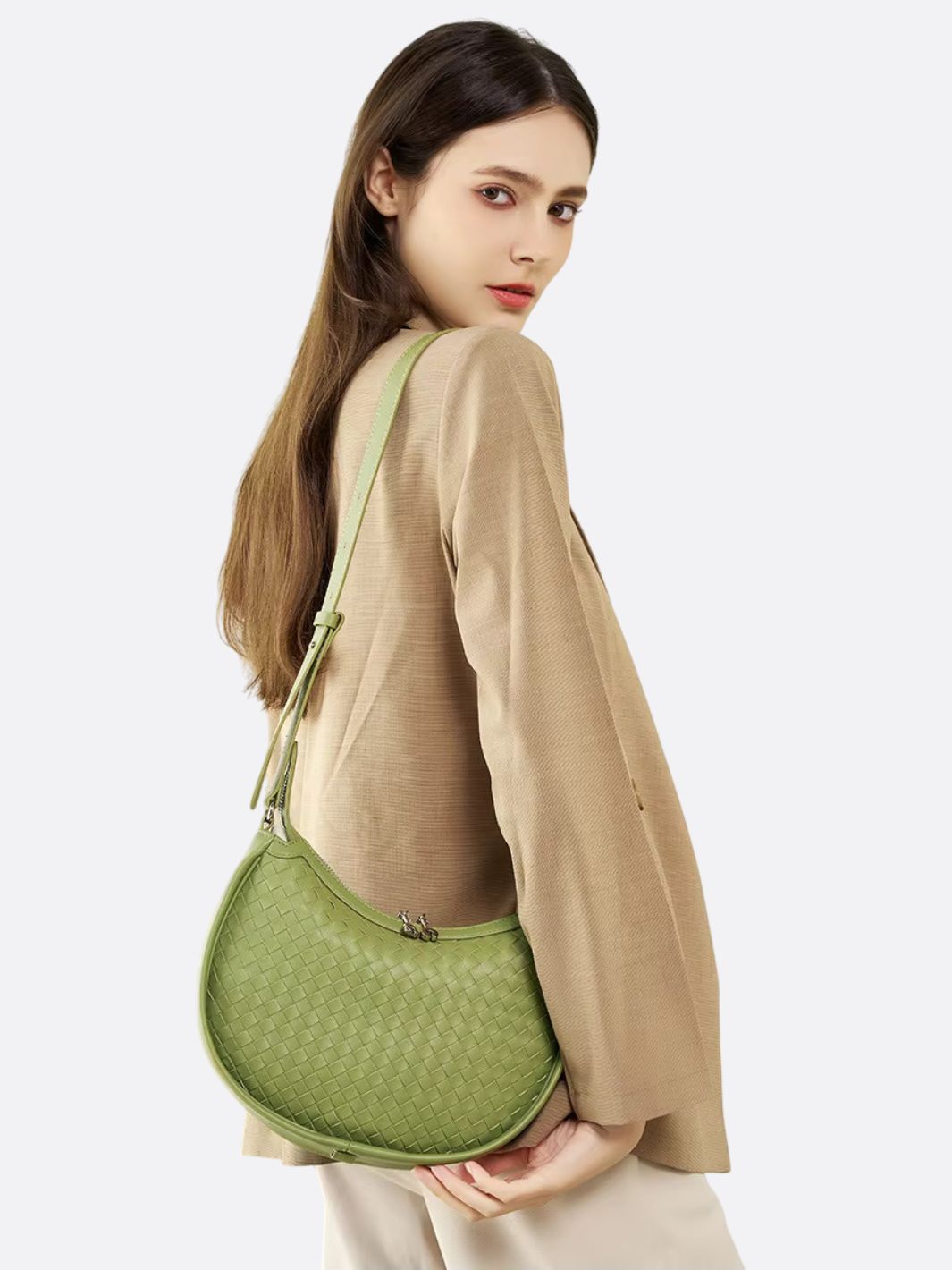 Sage Woven Crescent Bag