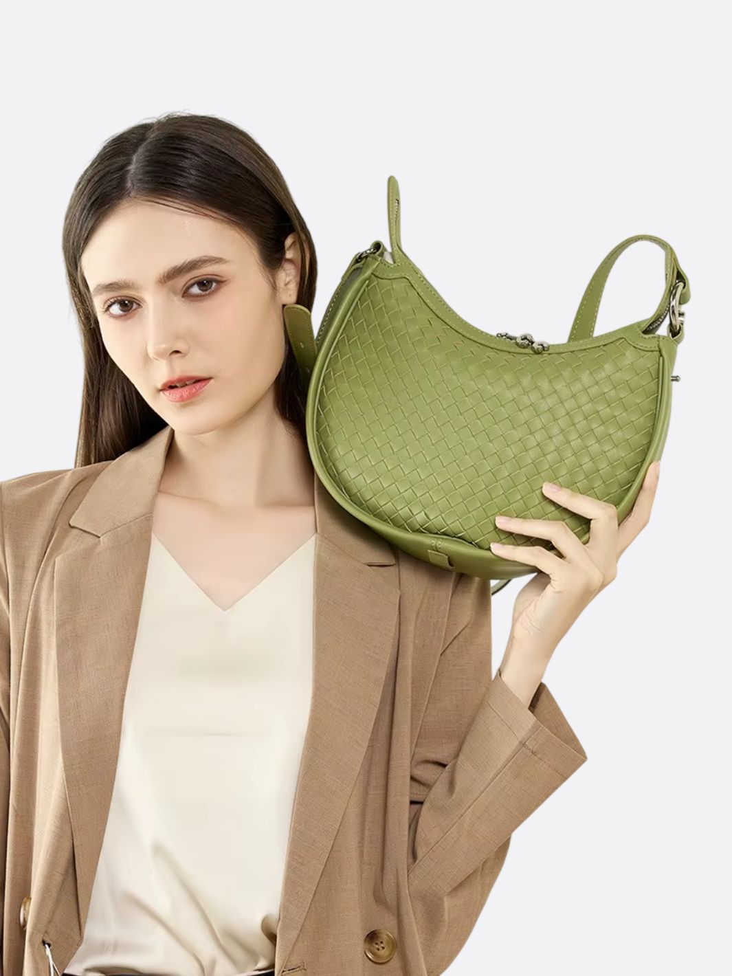 Sage Woven Crescent Bag